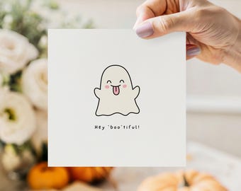 Funny Ghost Halloween Card | Hey Boo’tiful Card | Cute Halloween Card for Friend, Boyfriend, Girlfriend or Partner | Spooky Greeting