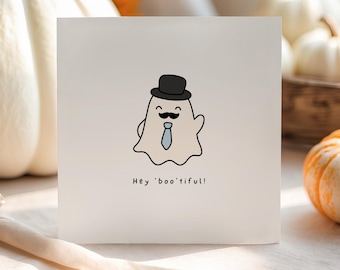 Hey Boo’tiful Halloween Card | Funny Ghost Card for Him | Cute Halloween Card for Boyfriend, Husband or Partner | Spooky Love Card