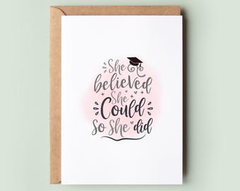 She Believed She Could So She Did Graduation Card – Motivational Graduation Card for Her | Congratulations Card | Class of 2025 Keepsake