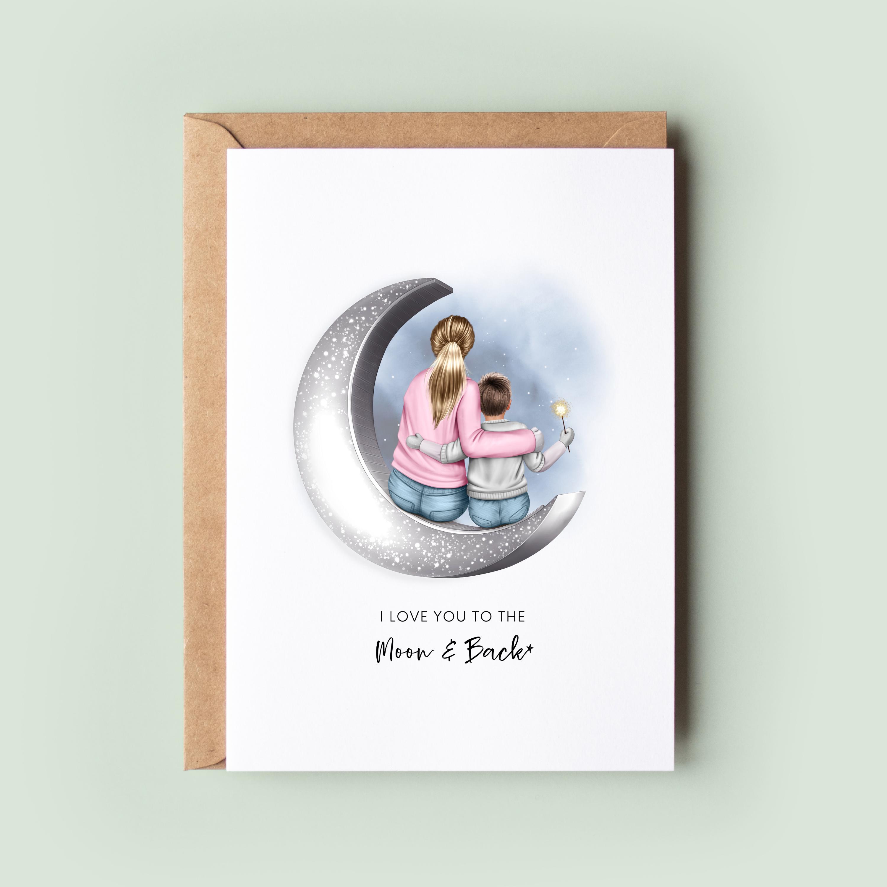 Personalised Mother’s Day Keepsake Card | I Love You to the Moon and Back | Custom Card for Mum