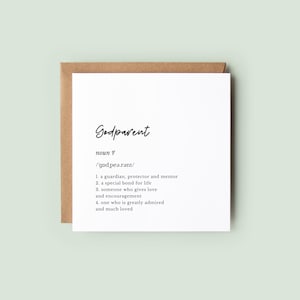 Minimalist godparent definition card with modern typography on textured card. Ideal for godparent proposal, Christening, or naming day gift.