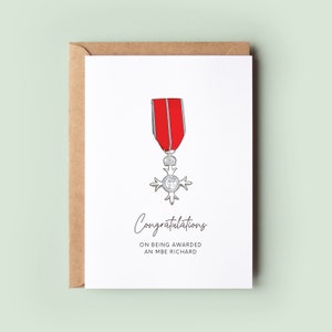 Gefeliciteerd met de toekenning van een gepersonaliseerde MBE-wenskaart, MBE-kaart, OBE-kaart, Damehood, Knighthood Honours List Card