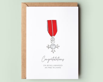 Congratulations on Being Awarded an MBE Personalised Greeting Card, MBE Card, OBE Card, Damehood, Knighthood Honours List Card - #340