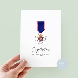 Printable Congratulations on your Knighthood Personalised Greeting Card, KCVO Card, Knight / Dame Commander Knighthood Honours List Card