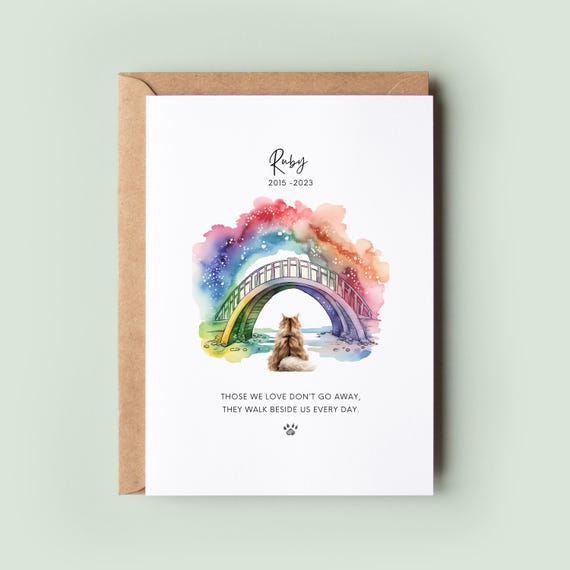 Personalised Cat Sympathy Card – Pet Loss Rainbow Bridge Memorial | Custom Cat Bereavement Card | Pet Death Condolence Keepsake