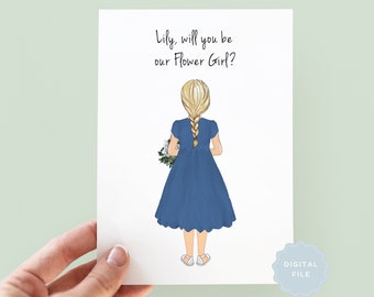 Printable Will You Be My Flower Girl Card, Will You Be My Junior Bridesmaid, Personalised Flower Girl Card, Will You Be My Bridesmaid