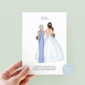 Printable Personalised Junior Bridesmaid Thank You Card, Bridesmaid Thank You Card, Customisable Bridesmaid Card, Wedding Thank You Card