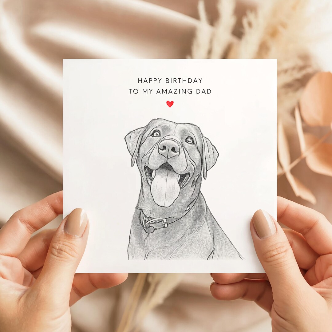 Personalised Dog Portrait Birthday Card for Dad | Custom Pet Sketch - Etsy