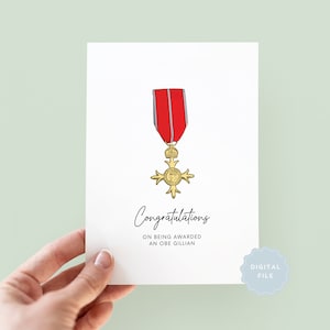 Printable Congratulations on Being Awarded an OBE Personalised Greeting Card, OBE Card, OBE Card, Damehood, Knighthood Honours List Card