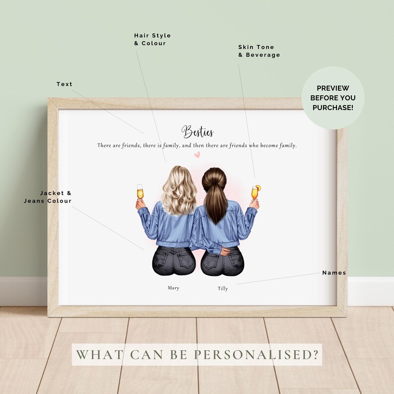 Personalised Best Friend Print – Custom Illustration, Friendship Gift ...