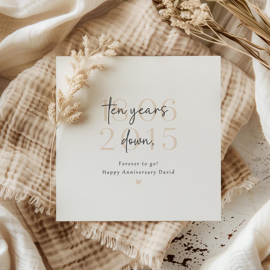 Tenth Anniversary Card – Ten Years Down Forever to Go | Minimalist 10th ...