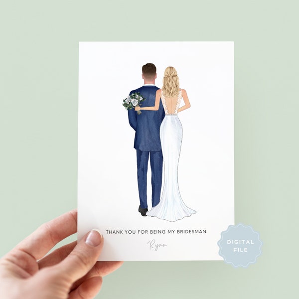 Printable Personalised Bridesman Thank You Card, Groom Thank you Card, Bridesmaid Card, Wedding Thank Card, Man of Honor #163