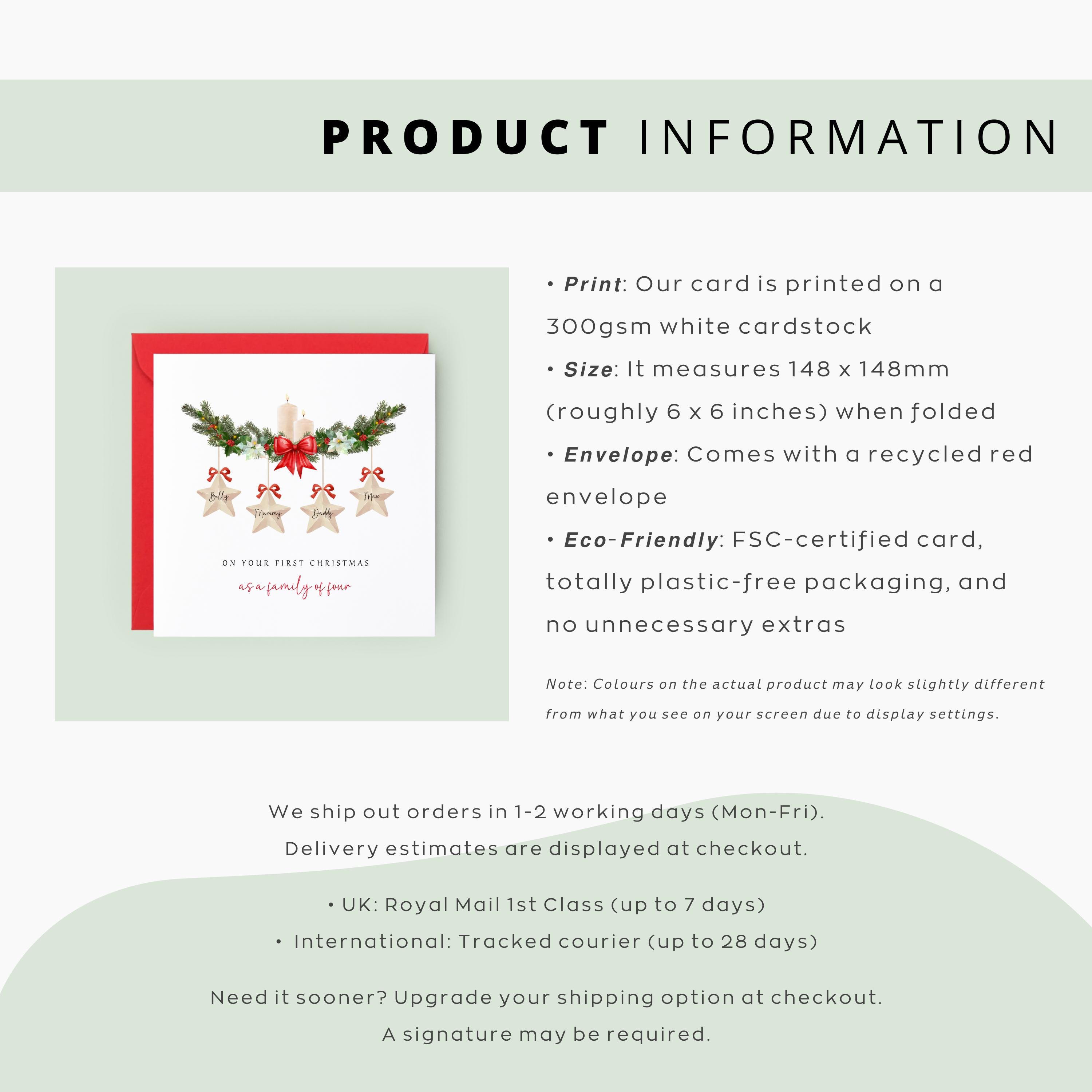 Biglietto Di Auguri Per Primo Natale Come Famiglia Di 4 - Second Ave, Carta Lino 350 G/m², 210x148 Mm - copertina