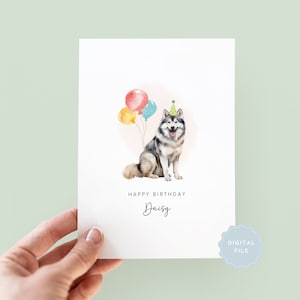 Tarjeta de cumpleaños imprimible de Malamute del perro, tarjeta de cumpleaños para papá perro, tarjeta de cumpleaños para mamá perro, tarjeta para mascota, del perro