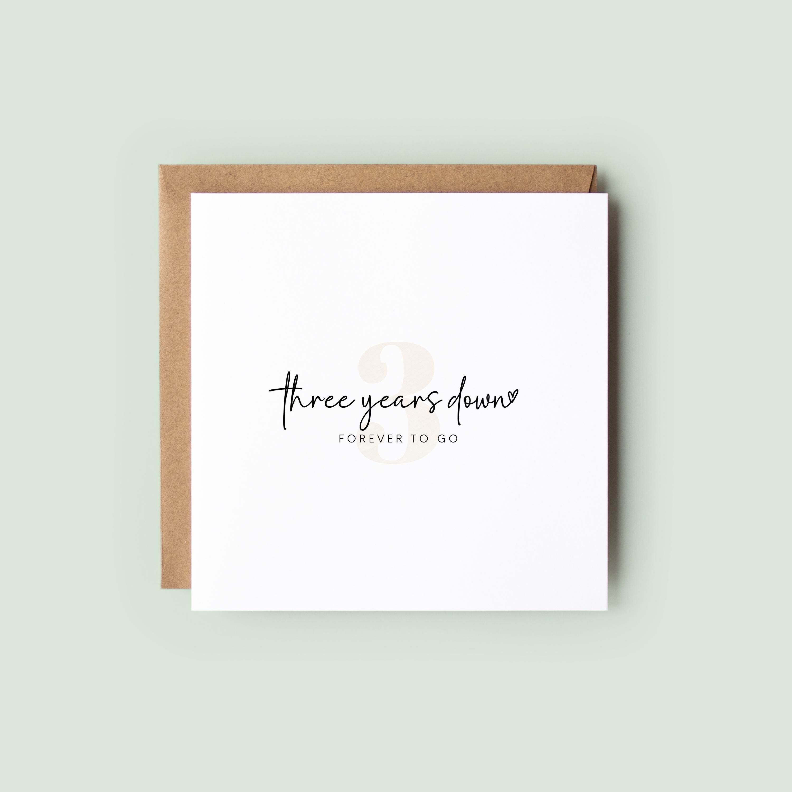 3rd Anniversary Card | Leather, 'three Years Down' - Etsy