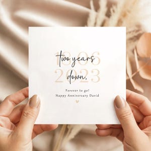 Two Year Anniversary Card – Two Years Down Forever To Go | Second Wedding Anniversary Card | Romantic Card for Husband, Wife, Partner