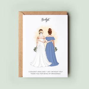 Personalised Bridesmaid Thank You Card – Custom Maid of Honour Wedding Thank You | Illustrated Bridal Party Card | Keepsake Gift