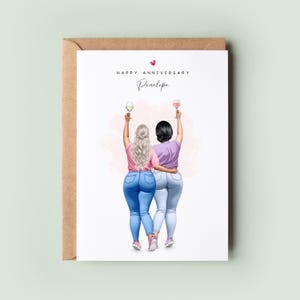 Personalised Lesbian Anniversary Card - Curvy Girls Anniversary Card, LGBT Wedding Anniversary Card, Same Sex Anniversary Card