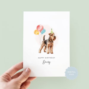 Tarjeta de cumpleaños imprimible de Airedale Terrier, tarjeta de cumpleaños para papá perro, tarjeta de cumpleaños para mamá perro, tarjeta para mascotas, de parte del perro