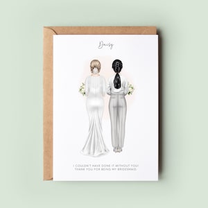 Personalised Bridesmaid Thank You Card - Custom Maid of Honour Card, Illustrated Bridesmaid Keepsake, Wedding Party Appreciation Gift