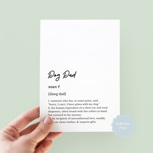 Cartão de definição de pai de cachorro para impressão, cartão de definição de dicionário, cartão de aniversário de pai de cachorro, cartão do cachorro, dia dos pais do animal de estimação, do animal de estimação para o dono