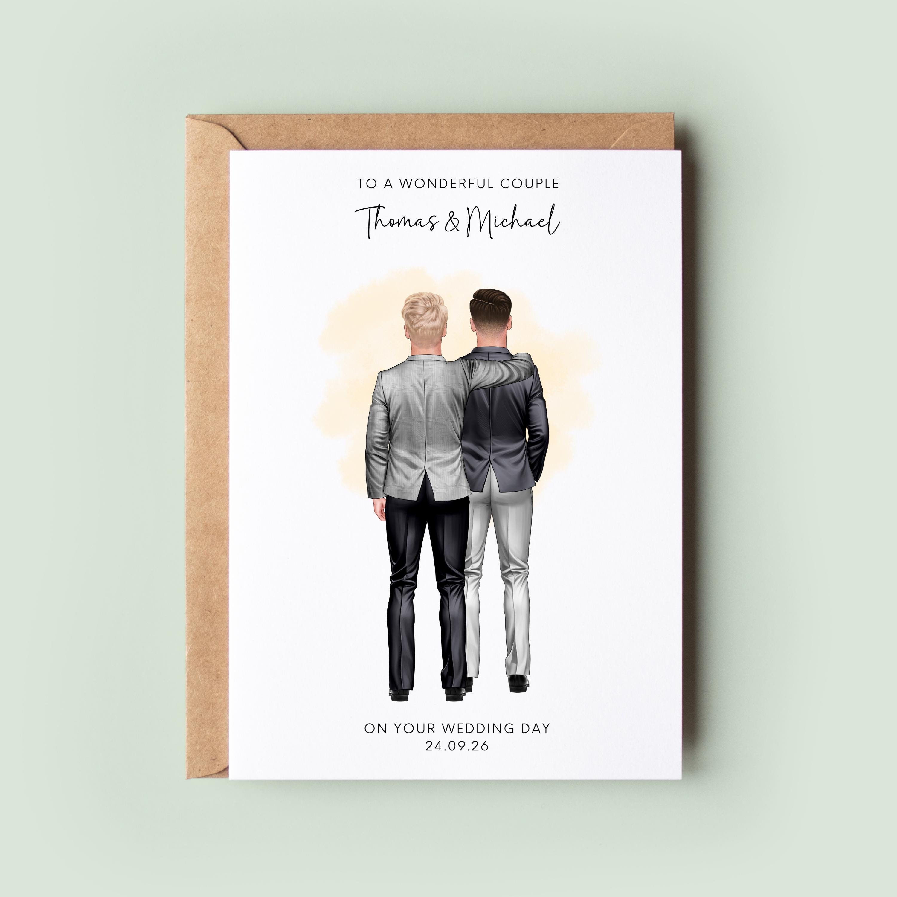 Personalised Mr & Mr Wedding Card | Gay Wedding Congratulations Card | Groom and Groom Civil Ceremony Keepsake | Same Sex Couple