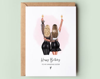 Personalised Sister Birthday Card, Big Sister Little Sister Birthday Card, Custom Sister Card, Birthday Card Keepsake, Sisters Portrait