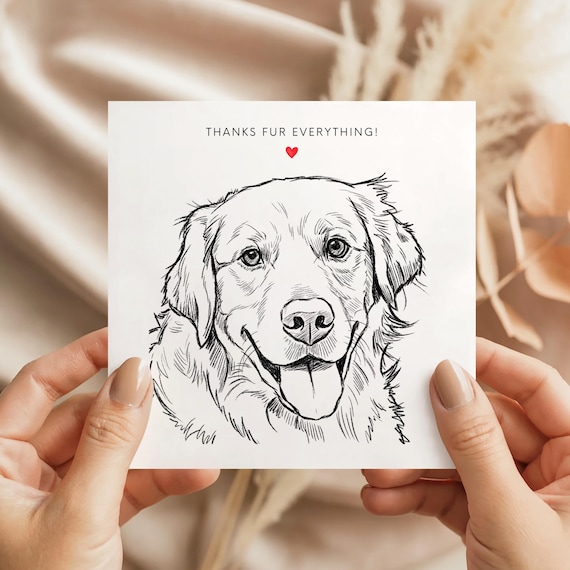 Dog Thank You Card, Personalised Pet Sitter Card, Custom Dog Sketch Card, Vet Groomer Appreciation Gift, Dog Walker Thank You Card