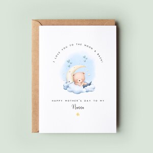 La mejor tarjeta del Día de la Madre de Nanna / Te amo hasta la luna y más allá Tarjeta del Día de la Madre / Linda tarjeta del Día de la Madre de Nanna Kawaii