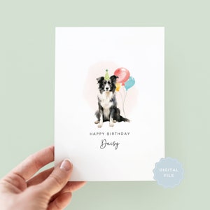 Tarjeta de cumpleaños imprimible de Border Collie del perro, tarjeta de cumpleaños para papá perro, tarjeta de cumpleaños para mamá perro, tarjeta para mascota, del perro