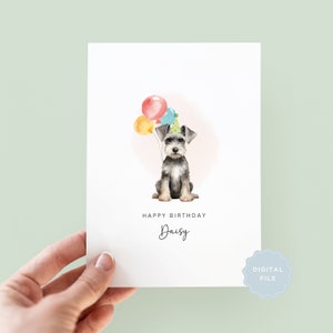 Tarjeta de cumpleaños imprimible de Schnauzer miniatura del perro, tarjeta de cumpleaños para el papá del perro, tarjeta de cumpleaños para la mamá del perro, tarjeta para mascotas, del perro