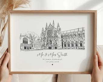 Personalised Wedding Venue Portrait Print | Custom Wedding Gift | First Anniversary Gift | Church Sketch Keepsake