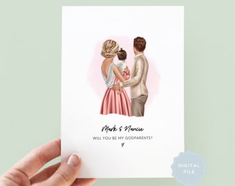 Printable Personalised Will You Be My Godparents Card | Godmother or Godfather Proposal | Digital Christening Keepsake