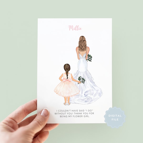 Printable Personalised Flower Girl Thank You Card, Bridesmaid Thank you Card, Customisable Bridesmaid Card, Wedding Thank You Card #803