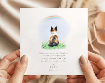 Personalised Cat Sympathy Card, Rainbow Bridge Pet Loss Memorial Card, Any Breed, Custom Cat Bereavement Gift