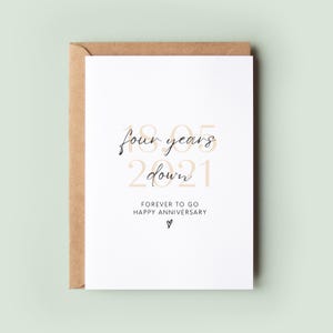 Four Year Anniversary Card – Four Years Down Forever To Go | 4th Wedding Anniversary Card | Romantic Card for Husband, Wife, Partner