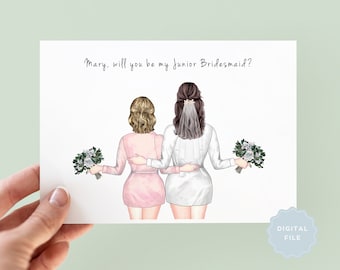 Printable Will You Be My Junior Bridesmaid Card, Will You Be My Flower Girl Card, Bridesmaid Proposal Card, Junior Bridesmaid Personalised