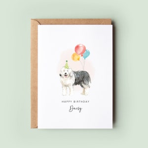 Ancienne carte d'anniversaire de chien de berger anglais, carte d'anniversaire pour papa chien, carte d'anniversaire pour chien maman, carte pour animal de compagnie, du chien