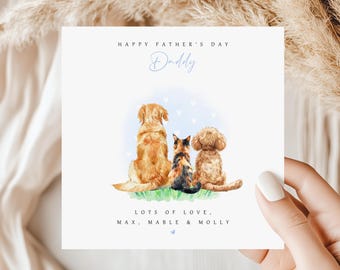 Tarjeta personalizada para el Día del Padre para papás perrunos, ilustración de mascota en acuarela, regalo personalizado para papá.