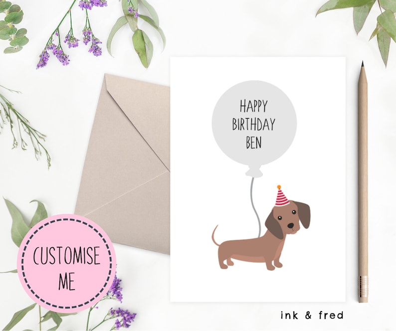 Dachshund Birthday Card Sausage Dog Happy Birthday Card by The Dachsund Store
