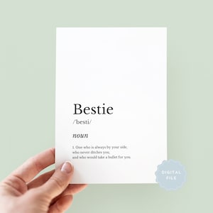 Druckbare Bestie Freundschaft Definition Karte, Beste Freundin Karte, Freund Karte, Bestie Geburtstagskarte, To My Bestie, Bestie Definition, Danke