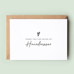 Carte de remerciement pour coiffeur, carte de remerciement pour coiffeur, carte de remerciement pour cheveux de mariage, carte pour coiffeur de mariage, carte de remerciement