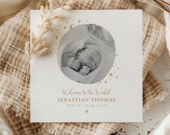 Personalised Baby Photo Card | Birth Announcement, Welcome World Keepsake