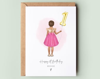 1st Birthday Card Girl - Critter Party Birthday Card - Happy 1 Year Old Girl Girls Cards For Her 145mm Greeting For Daughter Niece Granddaughter Kid Children