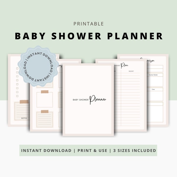 Printable PDF Baby Shower Planner, Baby Shower Planner, Planning a Baby Shower, Digital Download, Instant Download, Baby Shower Checklist