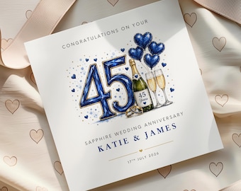 Personalisierte Karte zum 45. Hochzeitstag | Saphirhochzeitskarte | Karte zum 45. Hochzeitstag | Individuelles Jubiläumsgeschenk
