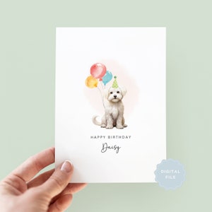 Tarjeta de cumpleaños maltesa imprimible del perro, tarjeta de cumpleaños para el papá del perro, tarjeta de cumpleaños para la mamá del perro, tarjeta para mascotas, del perro