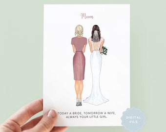 Printable Personalised Wedding Card, Mother of the Bride, Mother of the Groom, Wedding Thank You Card, Mum Card, Wedding Dress Card 050