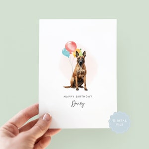 Tarjeta de cumpleaños imprimible para perro belga malinois, tarjeta de cumpleaños para papá perro, tarjeta de cumpleaños para mamá perro, tarjeta para mascota, del perro