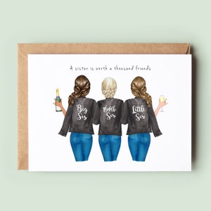 Personalised Sister Birthday Card, Big Sister Birthday Day Card, Middle Sister, Little Sister, Happy Birthday Sister, Greeting Card